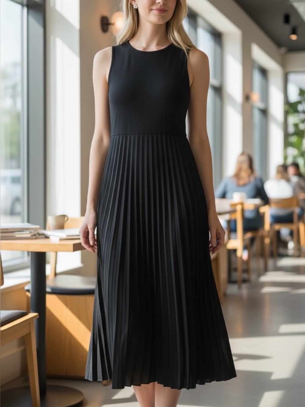 Edit by Remi Bader Sleeveless Black Pleated Maxi Dress